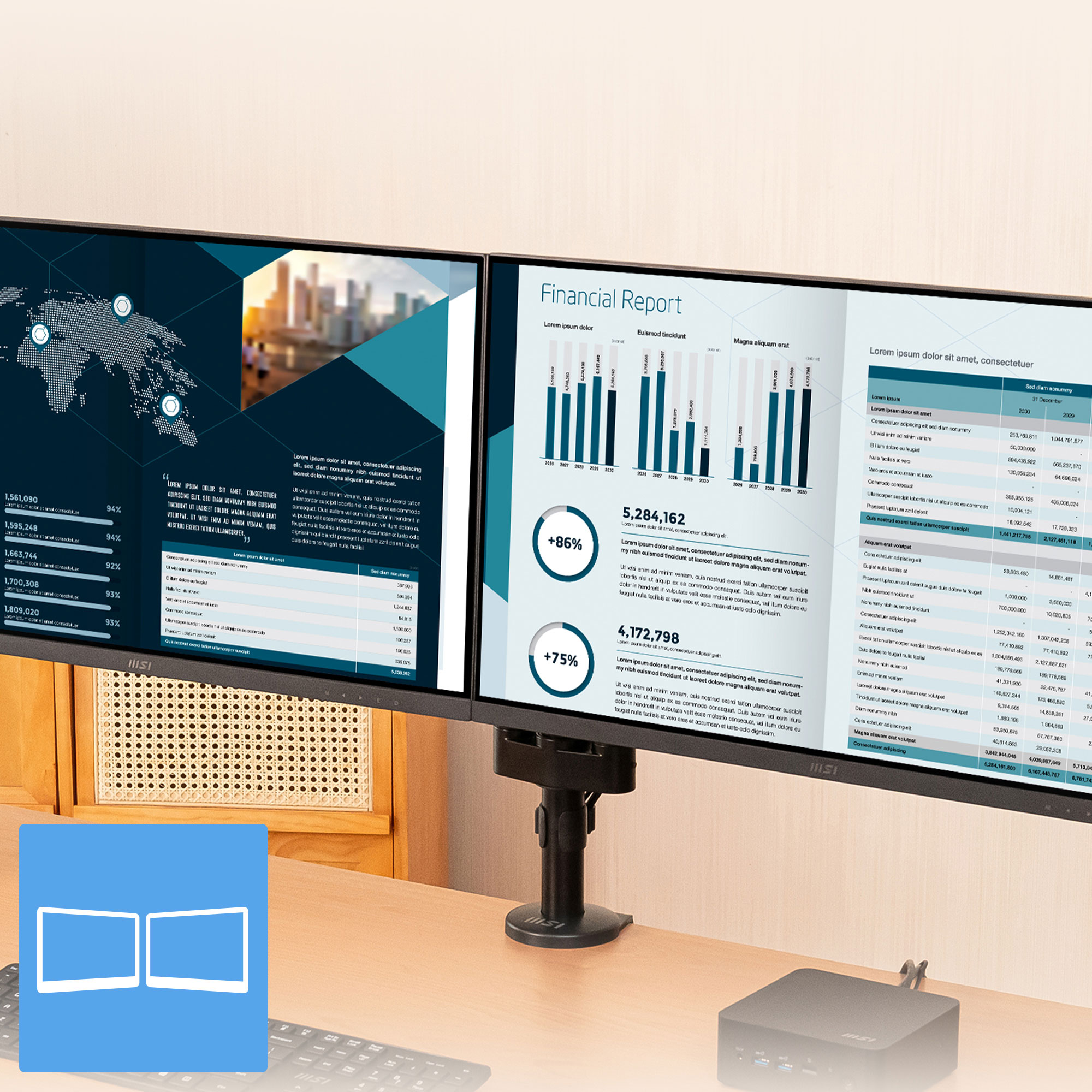 MSI PRO MT81D Premium Aluminum Dual Monitor Stand Arms, Supports 17